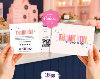 Bakery Thank You Card Template, Canva Packaging Insert, Cookie Shop Customer Card, Small Business Order Insert CDC01