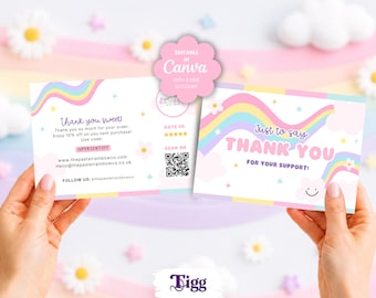 Thank You Card Template | Editable Canva Packaging Insert for Small Business | Pastel Rainbow PRC01