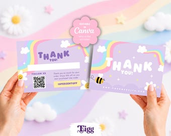Thank You Card Template | Cute Purple Packaging Insert Canva | Pastel Rainbow Small Business | PRC01