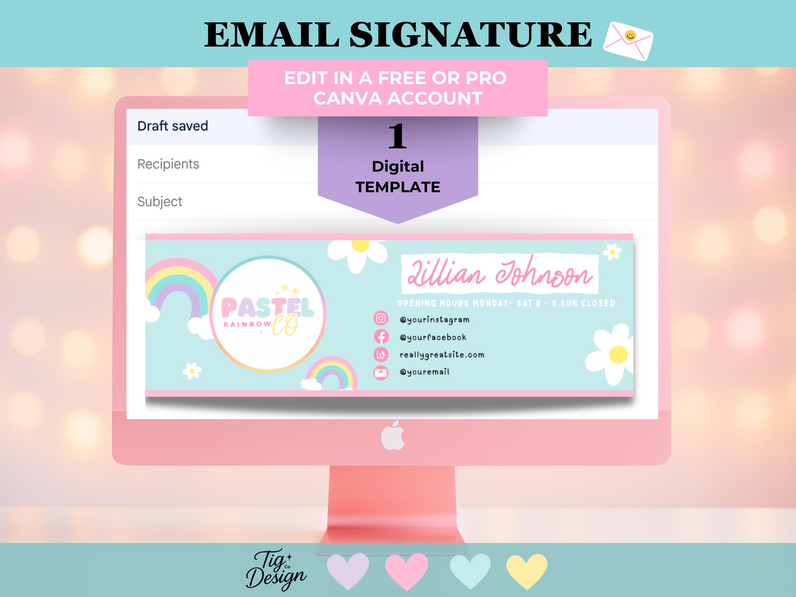Pastel Rainbow Email Signature Template | Editable Canva Banner ...