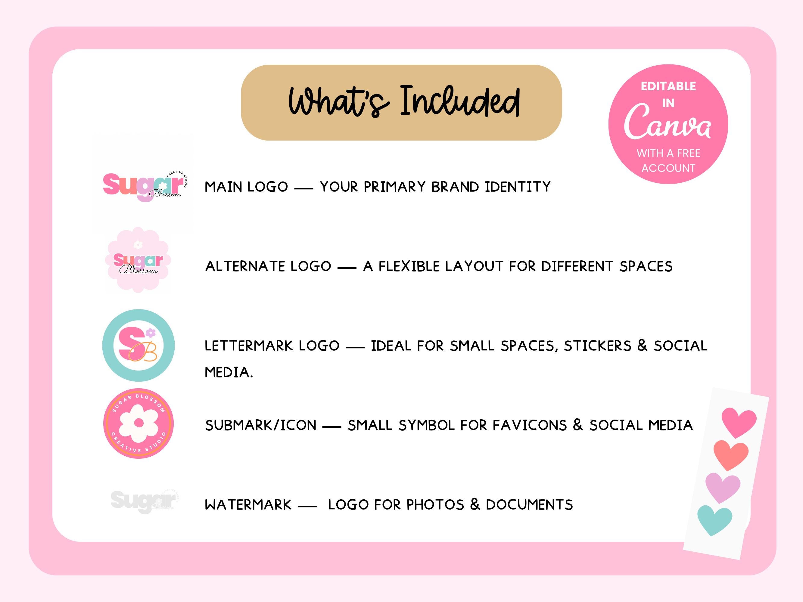 Colorful Logo Template, Editable Canva Logo Kit, Cute Small Business ...