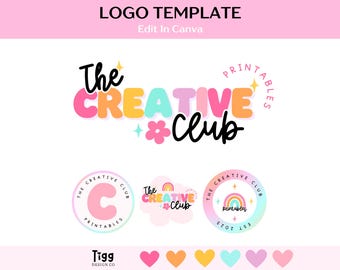 Plantilla de logotipo creativo para negocios, logotipo de tienda arcoíris, kit de marca en tonos pastel para Canva, logotipo para pequeñas empresas, logotipo para tiendas digitales