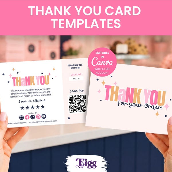 Bakery Thank You Card Template, Canva Packaging Insert, Cookie Shop Customer Card, Small Business Order Insert CDC01