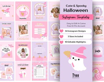 Cute Halloween Instagram Templates | Pink Pastel Canva Social Media Kit | Small Business Posts