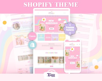 Cute Shopify Theme | Pastel Rainbow Website Template | Pink Gift Shop Ecommerce | Canva Banners PRC01