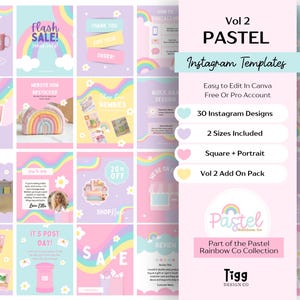 Pastel Rainbow Instagram Templates | Editable Canva Templates for Small Business | Social Media Content Bundle