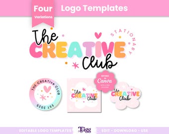 Colorful Logo Template | Canva Brand Kit | Cute Rainbow Small Business Logo for Etsy Shops