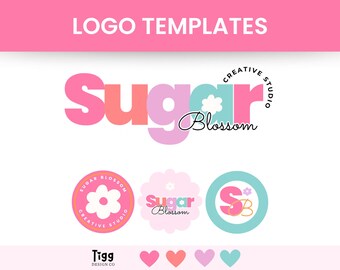 Colorful Logo Template, Editable Canva Logo Kit, Cute Small Business Logo Bundle, Gift Shop Logo, Bakery Logo Template