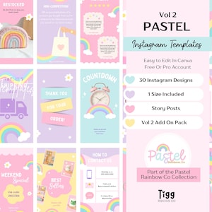 Pastel Rainbow Instagram Story Templates Canva | Small Business Social Media Story Pack Editable