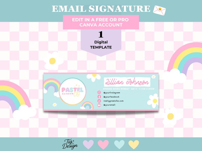 Pastel Rainbow Email Signature Template | Editable Canva Banner ...