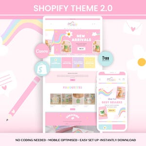 Pastel Shopify Theme | Cute Colorful Shopify Website Template for Small Business | Pink Kawaii Gift Shop Shopify 2.0 PRC01