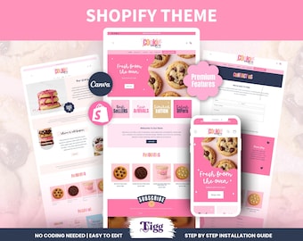 Bakery Shopify Theme | Pink Cookie Shop Website Template | Cake & Dessert Ecommerce Store CDC01