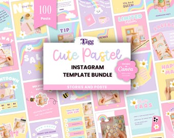 Pastel Instagram Templates | 100 Canva Designs for Small Business Social Media Branding PRC01