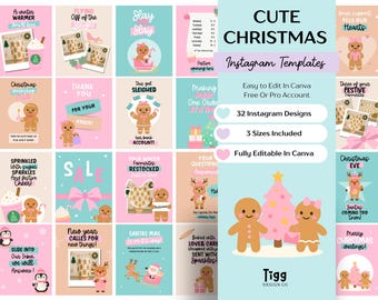 Plantillas divertidas de Canva para publicaciones, historias y destacados de Instagram con temática navideña para pequeñas empresas