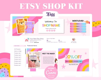 Etsy Shop Kit | Colorful Rainbow Canva Branding Templates, Banners, Icons and Listing Images BCCS01