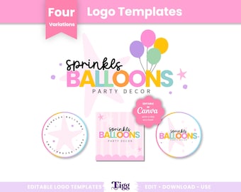 Logo Template | Colorful Canva Small Business Logo Kit for Party and Event Brands SBPD01