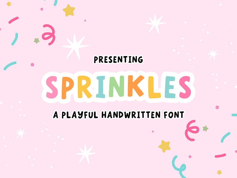 Playful hand drawn display font for Cricut crafts, Canva Pro designs, kids branding, stickers, party invitations and colourful packaging.