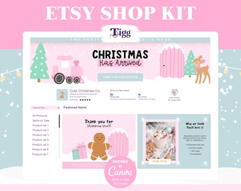 Christmas Etsy Shop Kit | Editable Pastel Canva Banners, Listing Templates and Shop Icons CPC01
