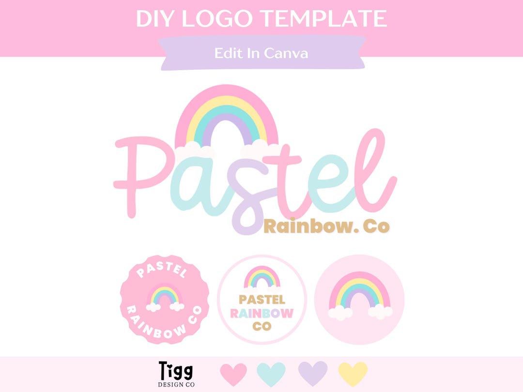 Pastel Colourful Rainbow DIY Logo Template for Small Business Branding ...