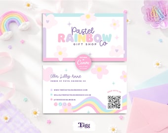 Business Card Template | Pastel Rainbow Canva Card | Cute Editable Small Business Card PRC01