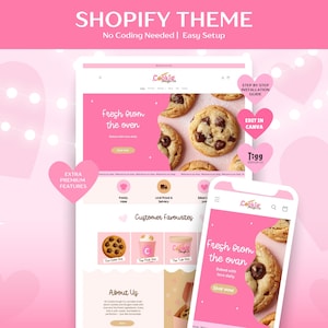 Playful Pink Bakery Shopify Theme – Cookie Shop Website Template – Cute Cake & Craft Store – Canva Banners