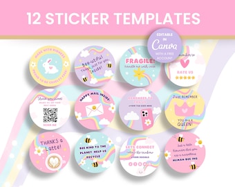 Canva Sticker Template, Round Thank You Stickers, Editable Packaging Labels, Pastel Small Business Stickers PRC01
