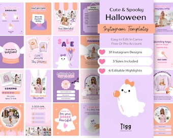 Cute Halloween Instagram Templates | Purple Orange Canva Social Media Kit | Small Business Posts