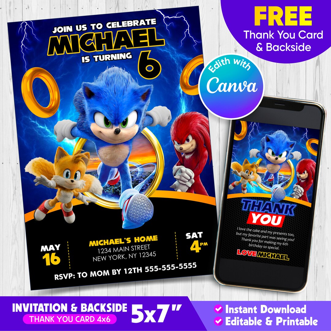 Sonic Birthday Invitation Template Super Sonic Party Invitation Sonic Birthday Invitation Template Super Sonic Party Invitation
