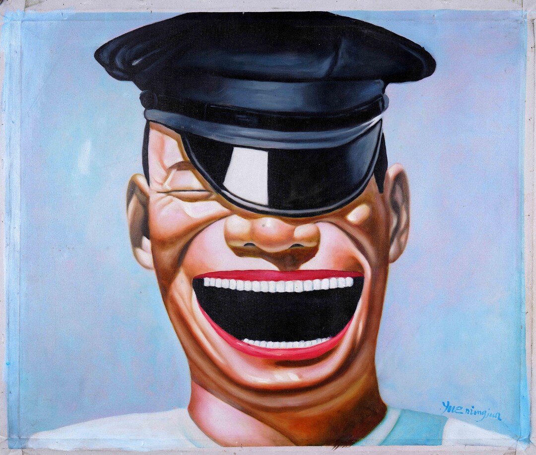 Yue Minjun Style Oil Painting On Canvas Etsy