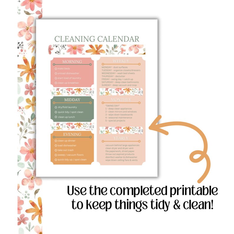 Cleaning Calendar Printable Template - Etsy
