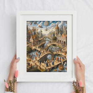 Hieronymus Bosch-Inspired Wall Art Print, Surreal Decor, Fantasy Digital Download, Abstract Canvas, Dark Art Poster, Unique Home Print