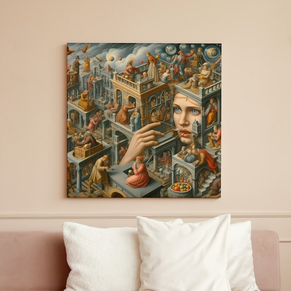 Hieronymus Bosch-Inspired Digital Oil Painting, Wall Art Decor, Surreal Fantasy Art Print, Unique Home Decor, Modern Art Gift