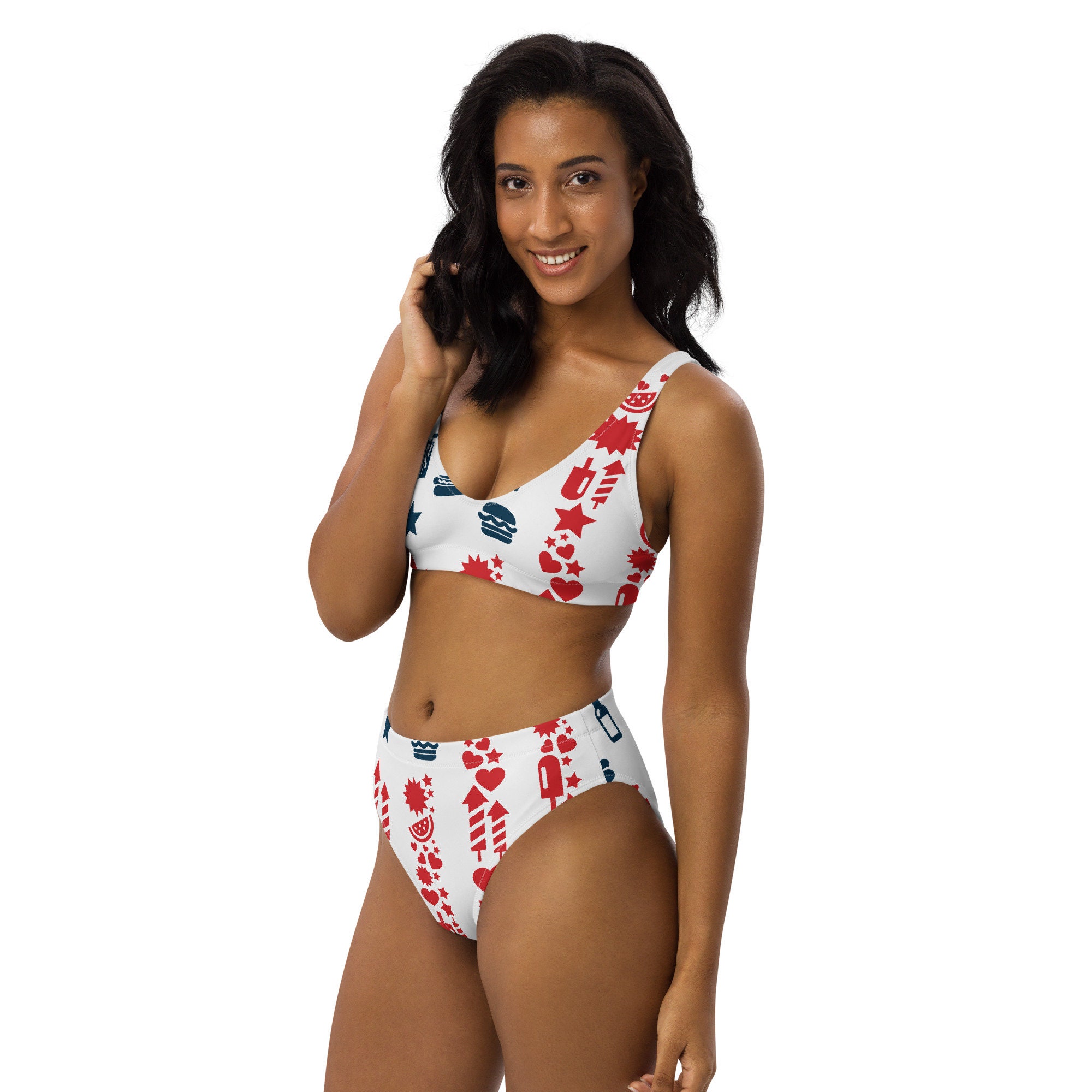 Black Hand Designed Graphic Print Recycled High-waisted Bikini main image 1