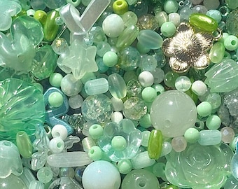 green Bead soup  assorted mix Minimalist Seed Beads Pastel DIY kit Jewelry Making Supplies Delicate Charm mystery Grab Bag Spring Aesthetic