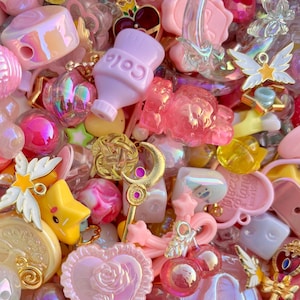 100 g di perline di zuppa di perline kawaii, sacchetto regalo, kit fai da te per la creazione di gioielli pastello, a forma di stella rosa, cuore, ali di luna, perle estetiche.