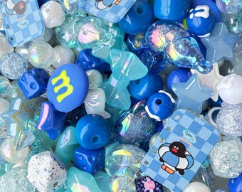 140g Y2K Holographic Bead Soup Blue UV Plated Iridescent Charm Mix DIY Jewelry Making Supplies Beadable Pen Bag Charm Mystery Grab Bag