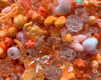 140g Spring Sorbet Bead Soup Peach Coral Charm Mix DIY Jewelry Making Supplies Pastel Grab Bag Mystery Craft Kit Assorted Beading
