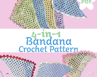 Crochet Bandana Pattern PDF  Beginner Friendly DIY Headscarf with Scalloped Picot Flower Heart Edging - Easy Crochet Pattern cottagecore hat