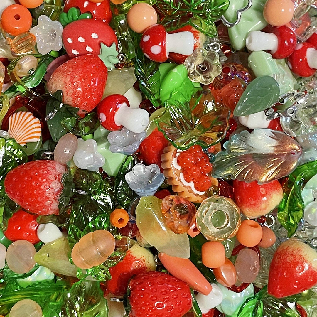 Bead Mix Bulk 85g Red Green Forest Mystery Bead Soup With Mushroom