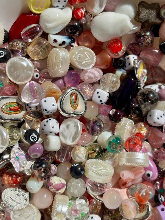 Whimsical Bead Soup Weirdcore Glass Beads Kitsch crafts Charms Ceramic Hearts Unique Craft Mix diy Jewelry Making aesthetic mystery grab bag