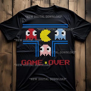 Pacman Game Over Classic PNG Cool Vintage Retro Design Instant Digital Download