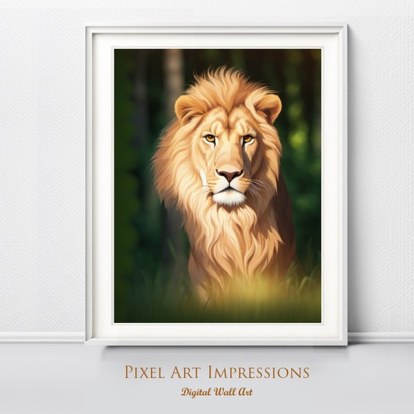 Majestic Lion Digital Art Digital Download, Painterly Style Wildlife Portrait, Printable Home Decor Wall Art, Unique Gift for Animal Lovers