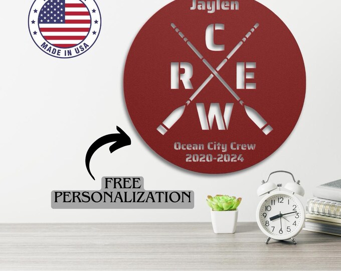 Crossed Oars CREW Round Metal Custom Art Rowing Art Gift Gifted Rower ...