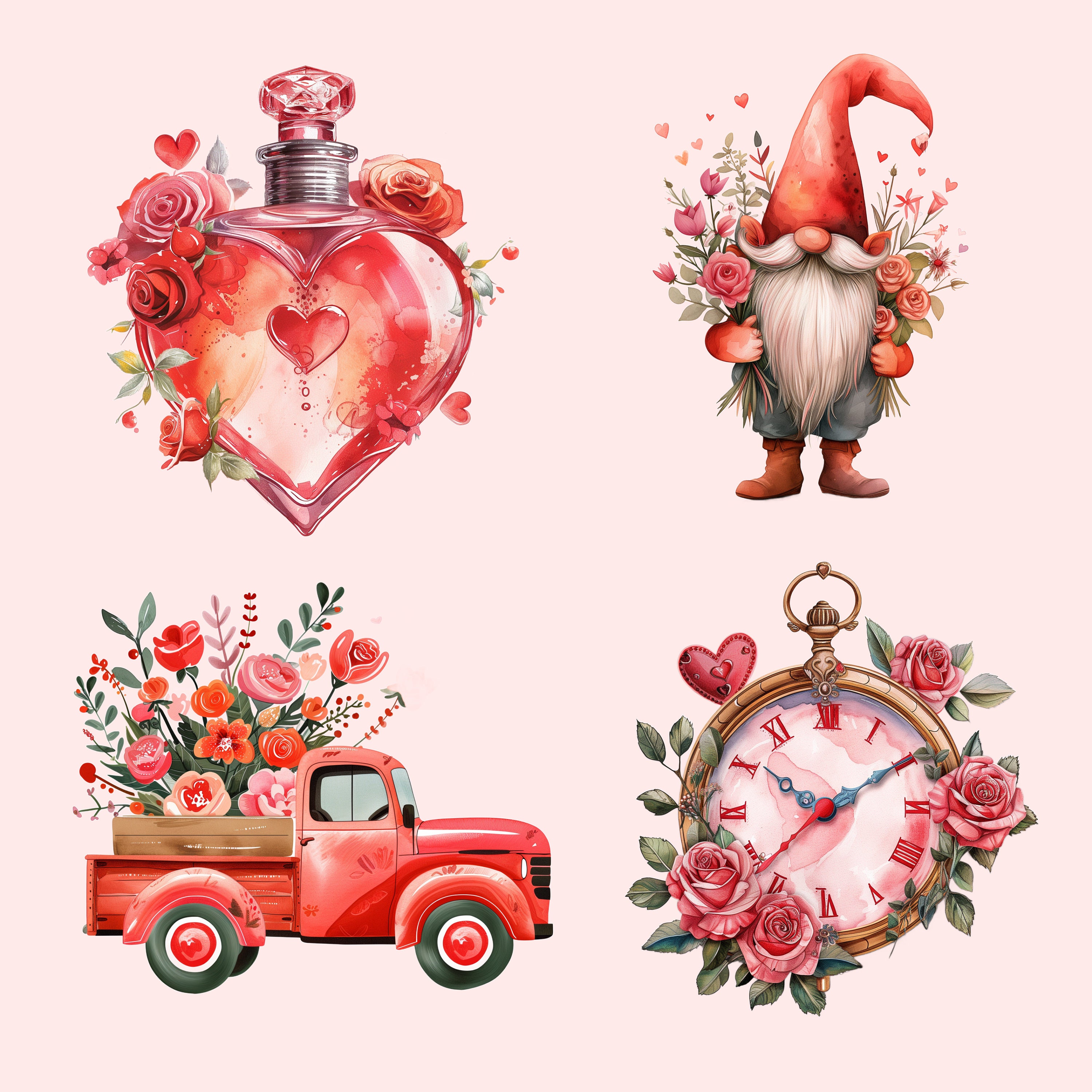 Watercolor Sweet Valentines Day Bundle Clipart, 20 PNG Valentines Day ...