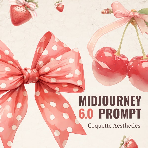 Midjourney Prompts for Coquette Aesthetics | Coquette Watercolor Cliparts | Midjourney Guide | AI Art | Tested & Customizable | Pink | Girly