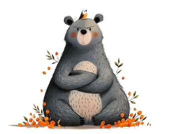 Skurril, Bär Clipart, Herbst Illustration, Junk Journal (Digitaler Download)