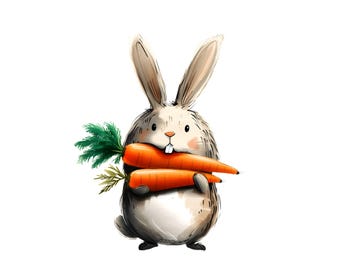 Handgezeichnetes Kaninchen Clipart Bundle, Aquarell Kaninchen Graphik, Kinderzimmer Kunst (PNG & JPG Digital Download)