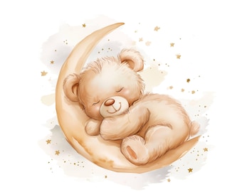 Aquarell Teddy Bär Clipart Bundle, Kinderzimmer Kunst (PNGs, JPGs, kommerzielle Nutzung)