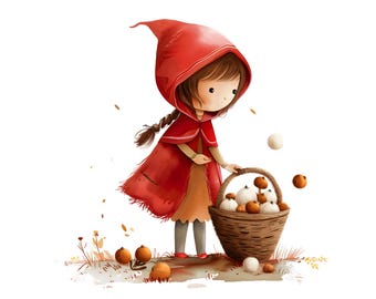 Rotkäppchen Aquarell Clipart Bundle, Storybook PNGs (kommerzielle Nutzung)