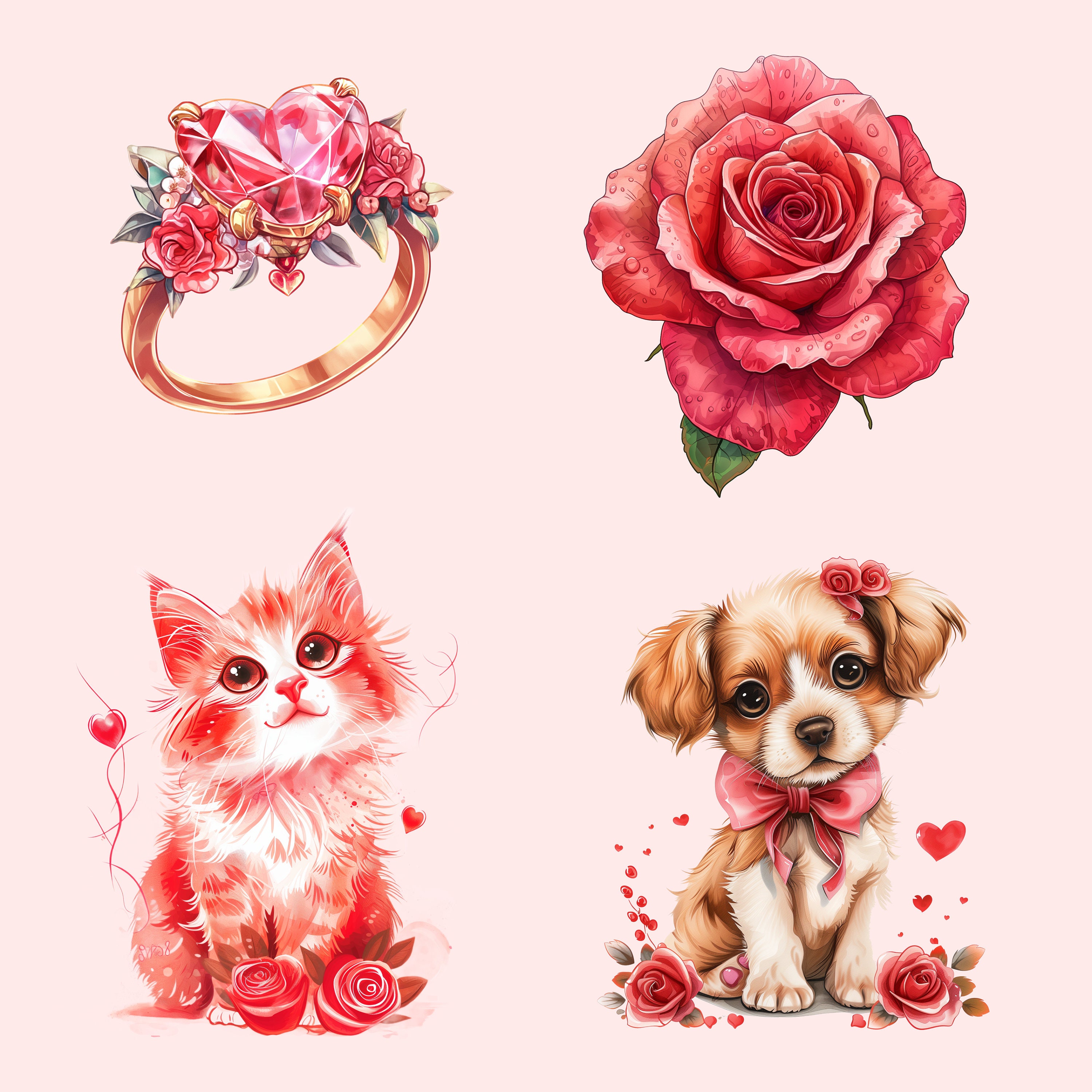 Watercolor Sweet Valentines Day Bundle Clipart, 20 PNG Valentines Day ...